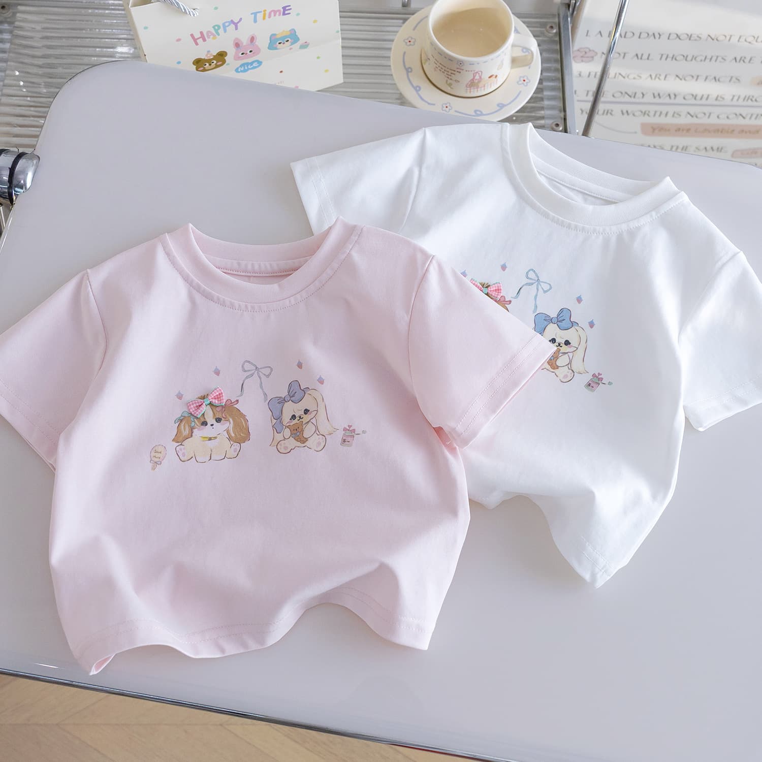 Girls Casual Short Sleeve New Summer Cartoon Dog Print T-Shirt Toddler Stylish Versatile Cute Top 3