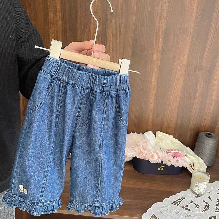 Baby Girl Ultra-Soft Thin Straight Jeans, Infant Summer Korean Style Capri Wide-Leg Pants for Toddlers