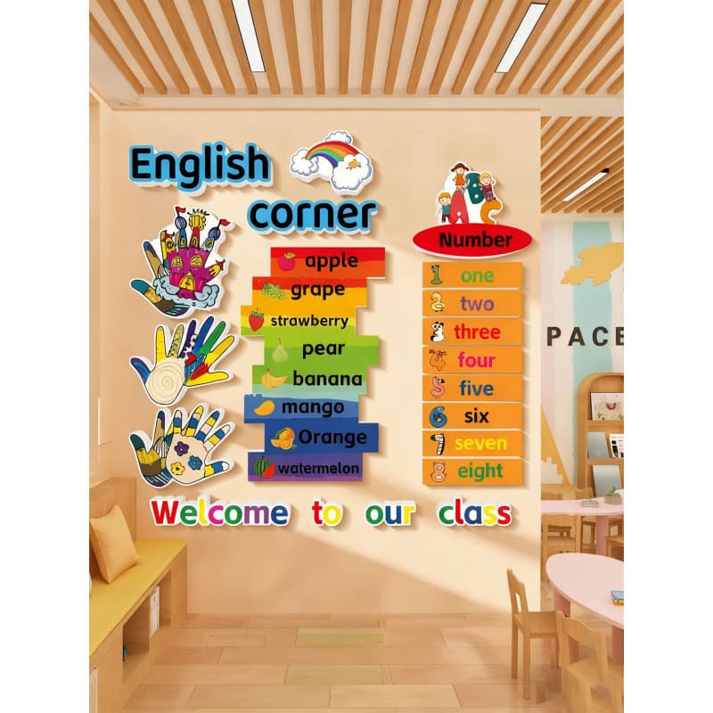 English Classroom Decoration and Environment Creation for Kindergarten, English Picture Book Library, Training Institution, Class Cultural Background Wall Stickers