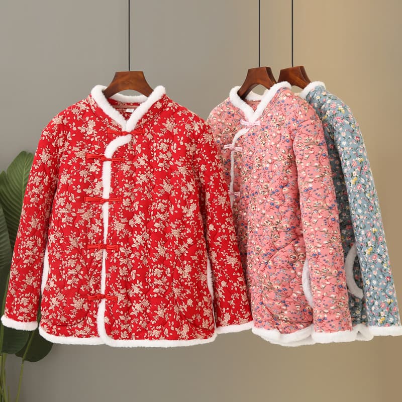 300 Jin Internet Celebrity Floral Cotton-Padded Jacket Loose Plus-Size Cotton Coat New Year Middle-Aged and Elderly Mother's Wear Floral Winter 2692