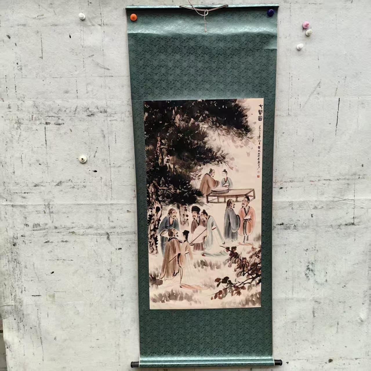 Antique Calligraphy and Painting by Fu Baobai, Seven Sages Scroll, Four-foot Centerpiece 170*70, Hanging Scroll, Manufacturer Wholesale, Ample Stock