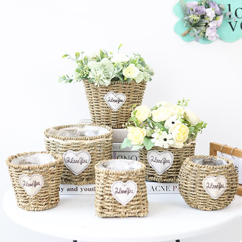 Handwoven Grass Flower Pot Decorative Plant Basket Vine Weaving Succulent Storage Basket Willow Grass Flower Pot Home Garden