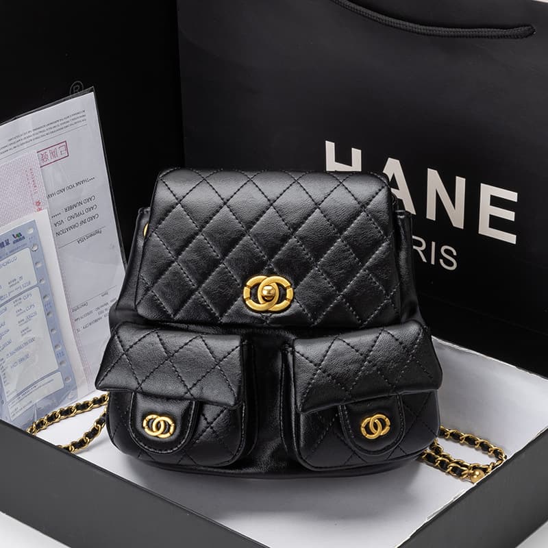 2026 New Backpack High-End Commuter Small Backpack Double Pocket Schoolbag Small Fragrance Quilted Chain Backpack