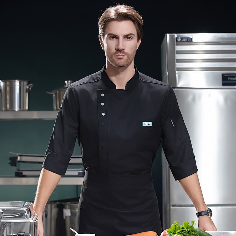 Fashionable Long-Sleeve Chef Uniform for Men, Suitable for Chinese Restaurants, Private Kitchens, Hotels, and BBQ, Customizable with Printing
