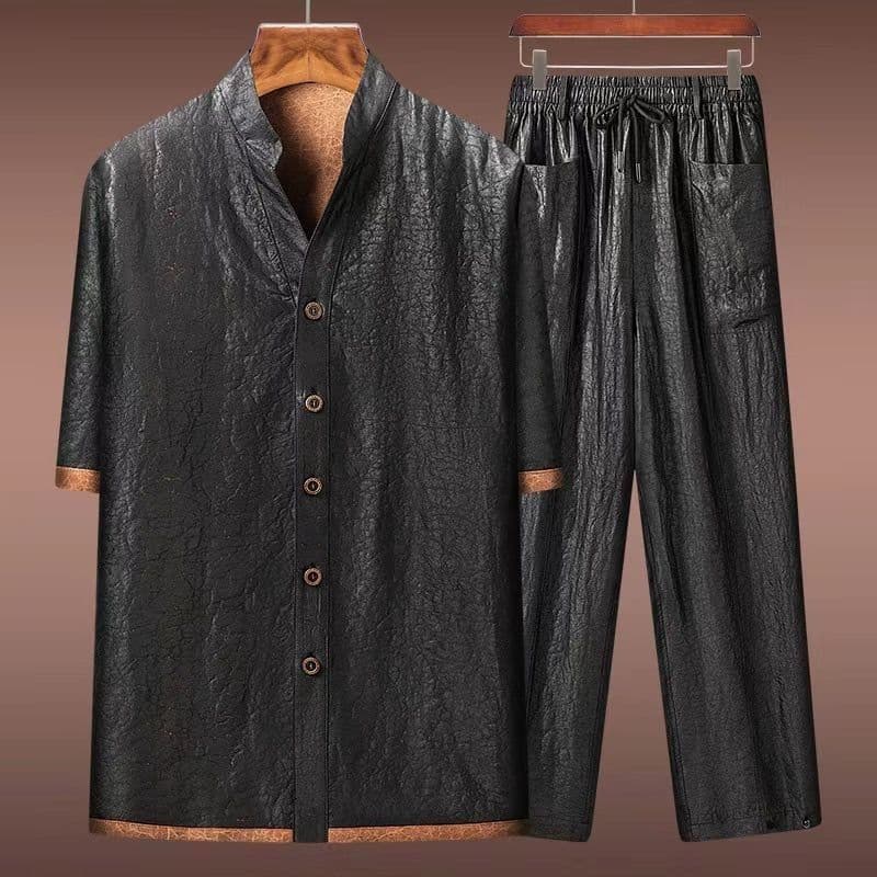 Summer Mulberry Silk Xiangyun Gauze Shirt Men Set Short Sleeve Silk Shirt Mulberry Silk Summer Chinese Style