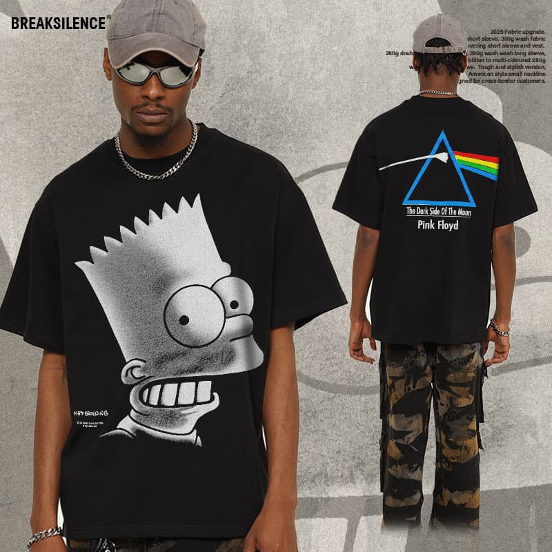 2025 Cross-border Pink Floyd New American Street T-Shirt Short Sleeve Men's Small Neckline Heavyweight Pure Cotton Short Sleeve Fashion