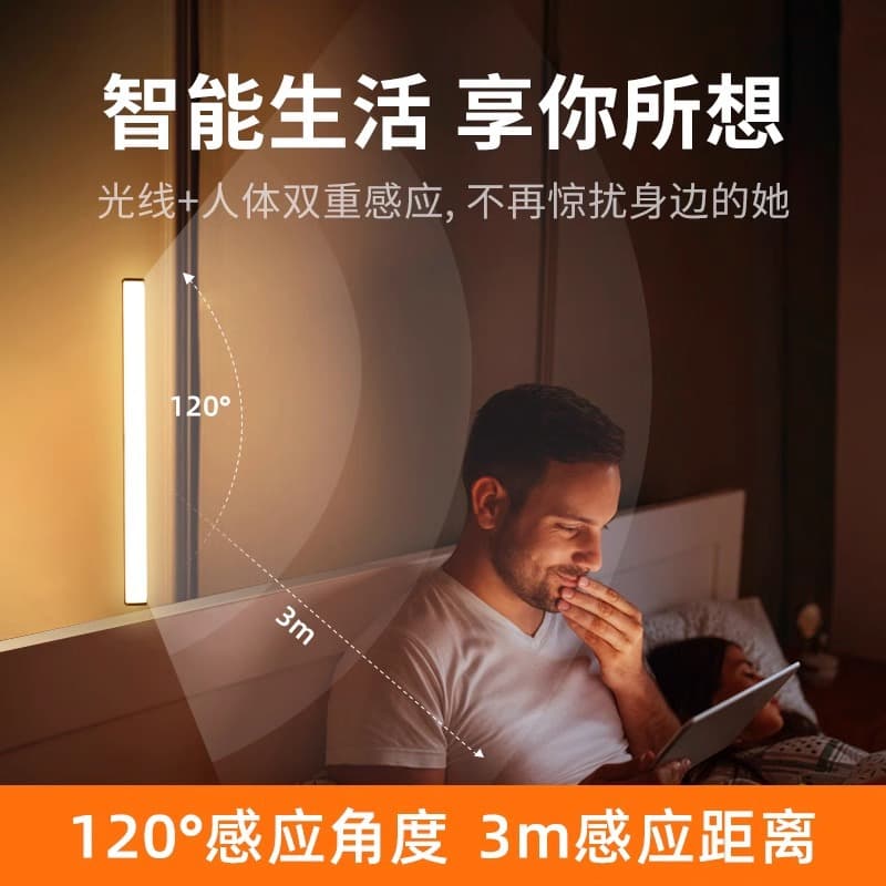 Factory Wholesale Long Strip Cabinet Light Bed Light Motion Sensor LED Step Light Corridor Induction Light Magnetic Strip Light Rechargeable