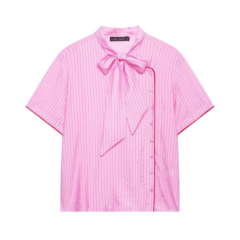 PB&ZA AliExpress popular women's clothing new bow-detailed striped short-sleeved shirt top 3076828