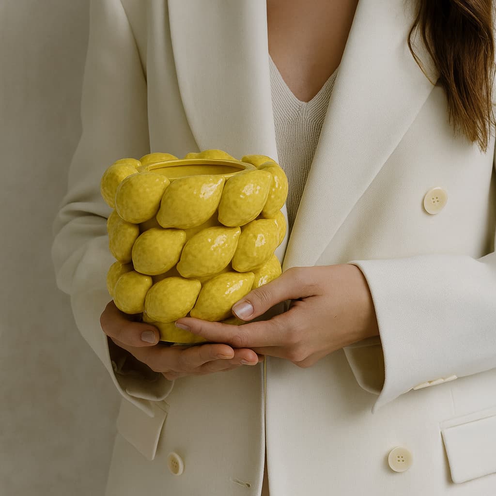 New Trendy Ins-Style Nordic Art Lemon Fruit Vase Ceramic Living Room Dining Table Decoration Small and High-End