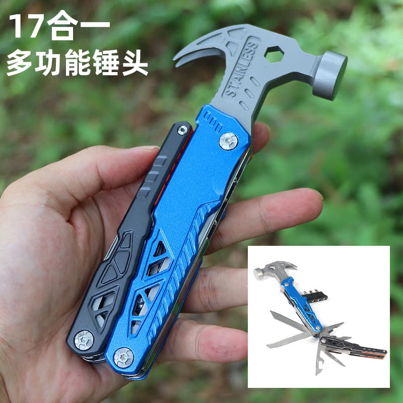 Outdoor Camping Multi-Function Hammer Emergency Hammer with Pliers Window Breaking Tool Fire Starting Stick Wrench Hammer