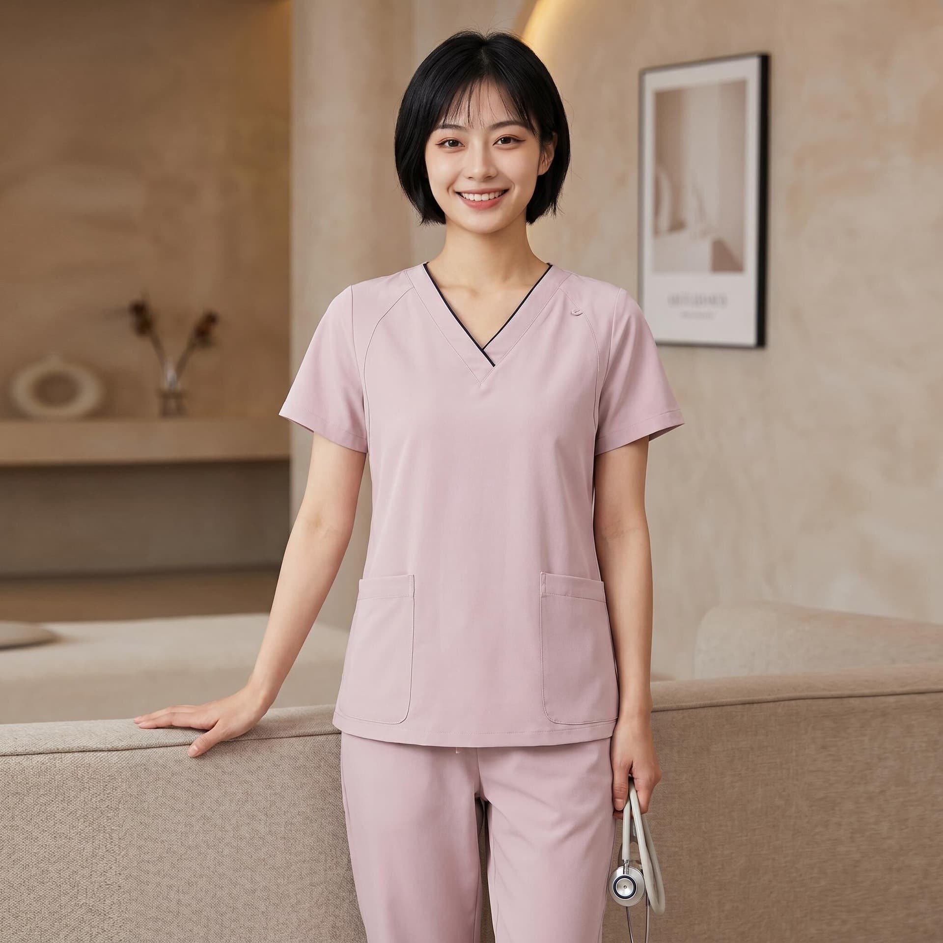Women's Short Sleeve Hand Wash Uniform, Men's Long Sleeve Scrub Suit, Quick-Dry Stretch Nurse Uniform, Doctor Workwear for Beauty Salon
