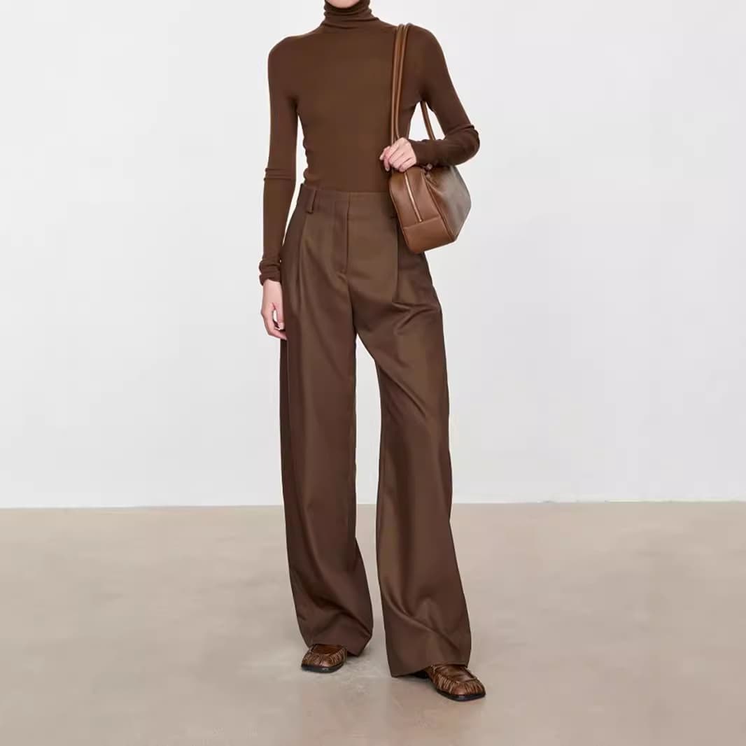 ROW Niche Minimalist Italian Imported Ultra-Fine Worsted Wool High-Waisted Slimming Slightly Curved Wide-Leg Pants