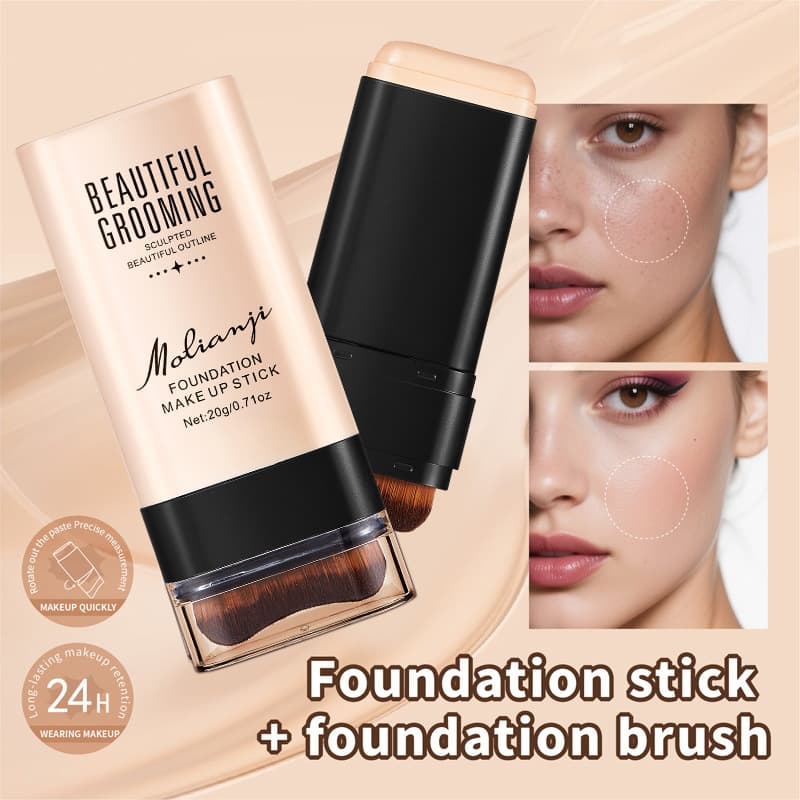 Cross-border Eraser Foundation Stick with Brush, Smooth Soft Focus Concealer Natural Bare Makeup Long-lasting Dual-ended Concealer