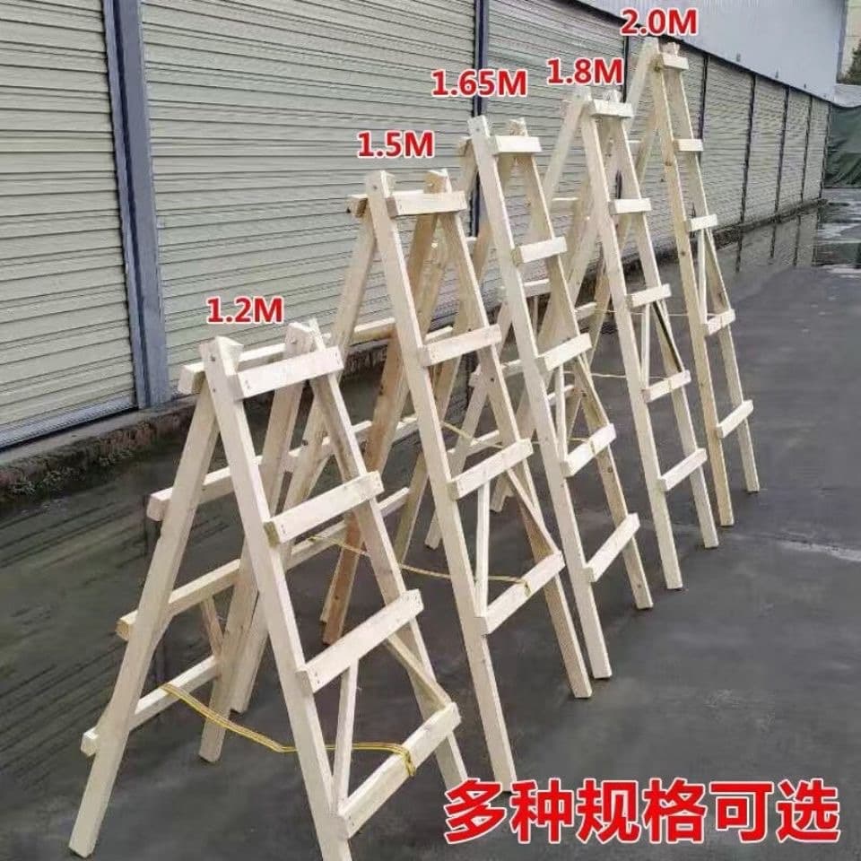 Solid Wood Ladder for Home Use, Double-Sided Ladder for Electrical and Plumbing, Indoor and Outdoor Engineering Wooden Ladder, Straight Ladder with Storage Rack