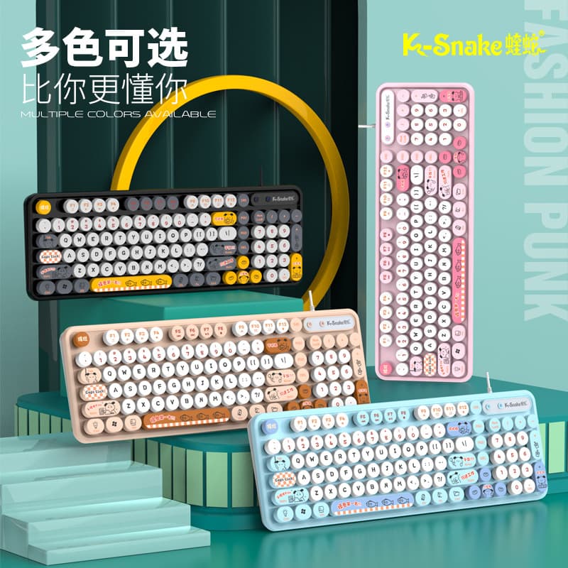 Rattlesnake K2 Wired Keyboard Mouse Set Cute Color Block Punk Style Office Home Gaming Accessories for Girls High Aesthetic Value