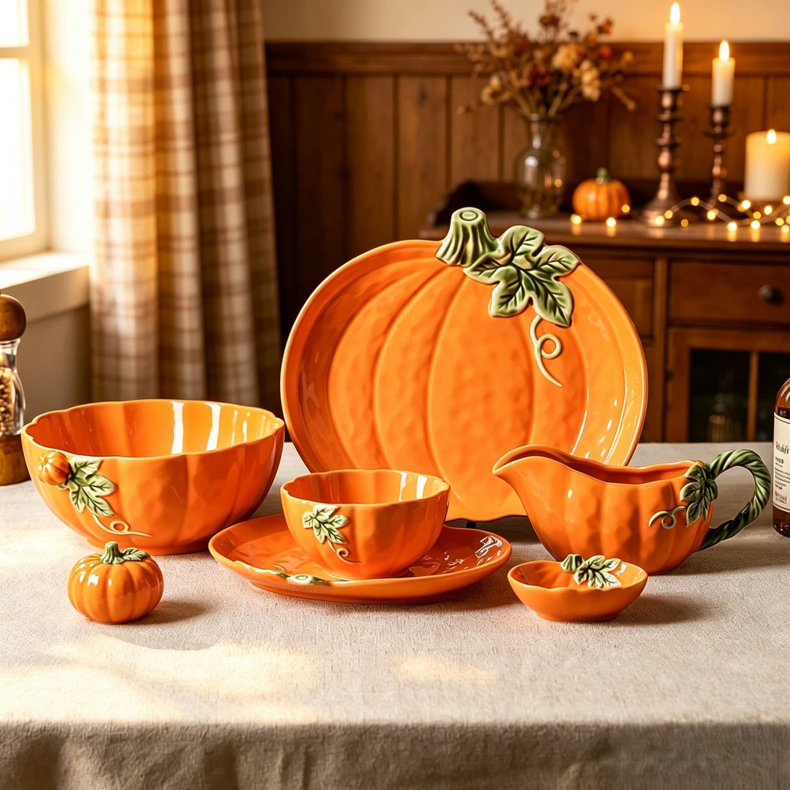 Cross-border Pumpkin Ceramic Dinner Plate Set Retro Western Steak Ceramic Bowls and Plates Home Ceramic Baking Dish Tableware