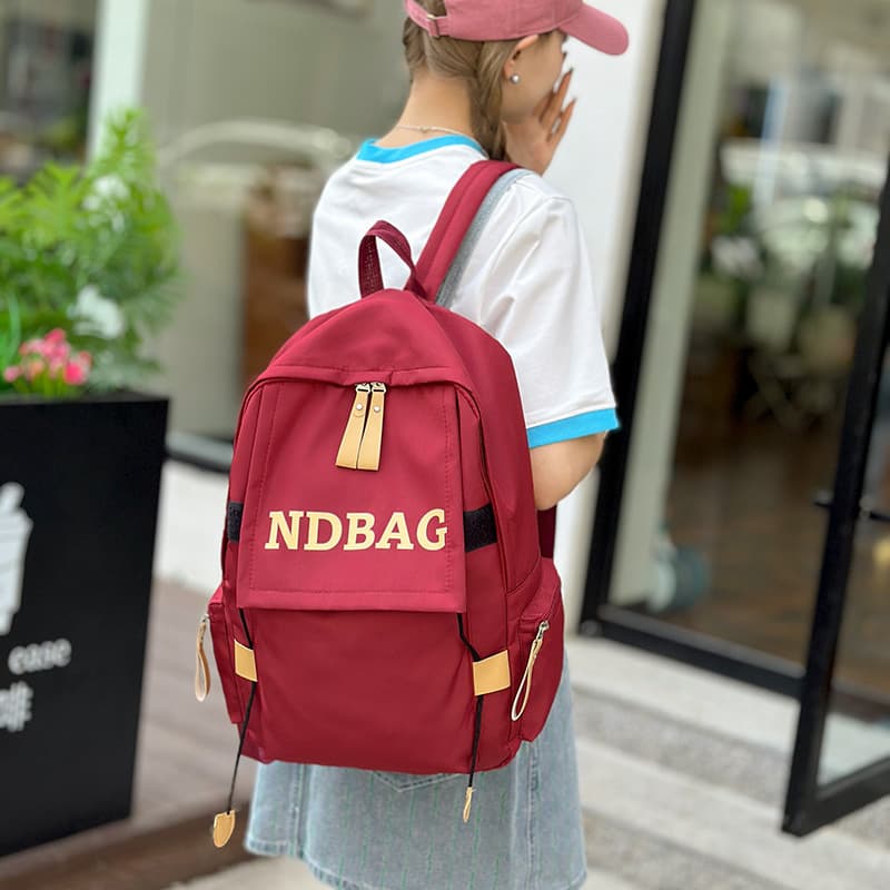 Large Capacity Lightweight Flap Backpack Letter Nylon Middle School Student Backpack Study Simple Girl Book Bag Multi