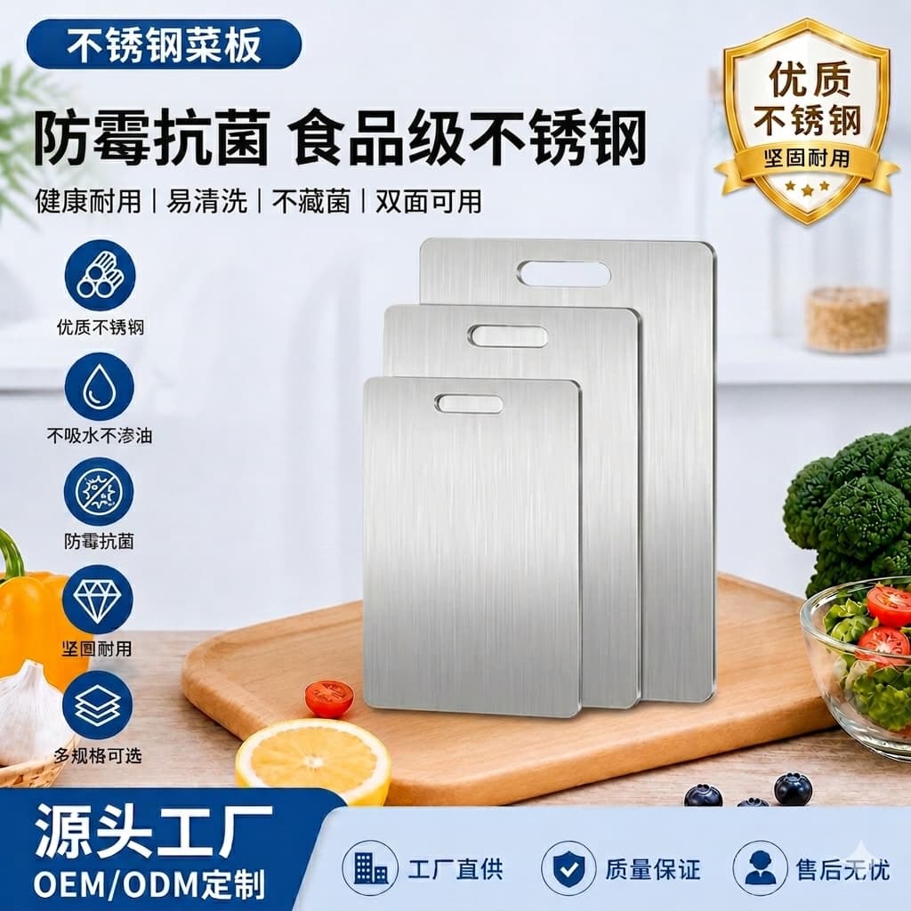 Cross-border Stainless Steel Cutting Board, Double-Sided Chopping Board, Thickened Anti-Mold Kitchen Board, Household Rolling Pin Board, Thawing Kitchen Board