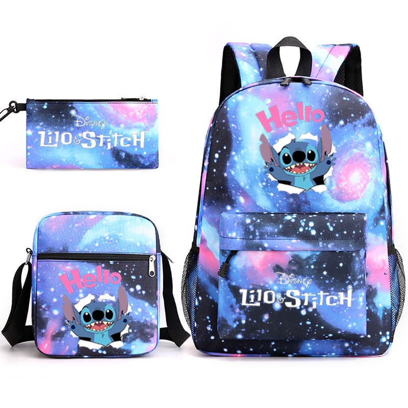 Lilo & Stitch Stitch Backpack Shoulder Bag + Pencil Case Black Student Schoolbag 3-Piece Set