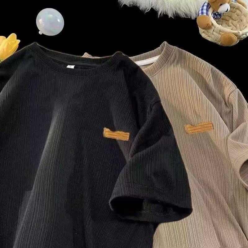 Striped ice silk summer short-sleeved men's loose American retro casual Hong Kong style couple ice silk half-sleeved bottoming shirt for men