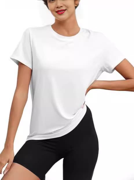 Cross-border European and American large size T-shirt summer women's top round neck loose T-shirt pullover short-sleeved milk silk comfortable casual style