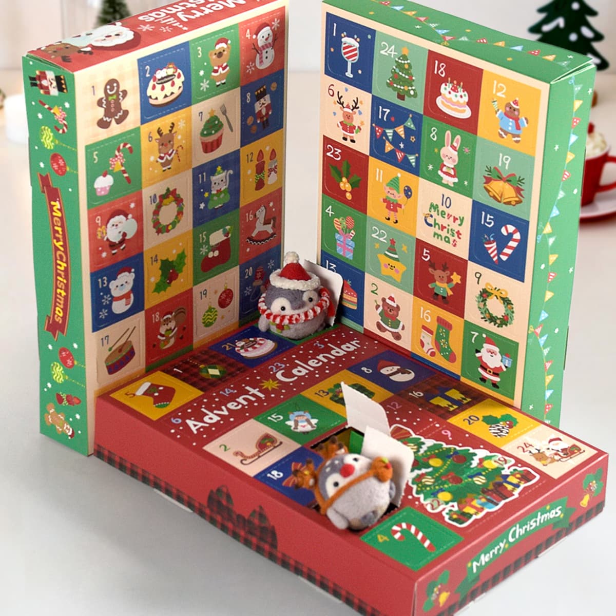 Cute Christmas Punch Hole Surprise Box In Stock Christmas Party Gift 24-Grid Calendar Blind Box 5pcs/pack