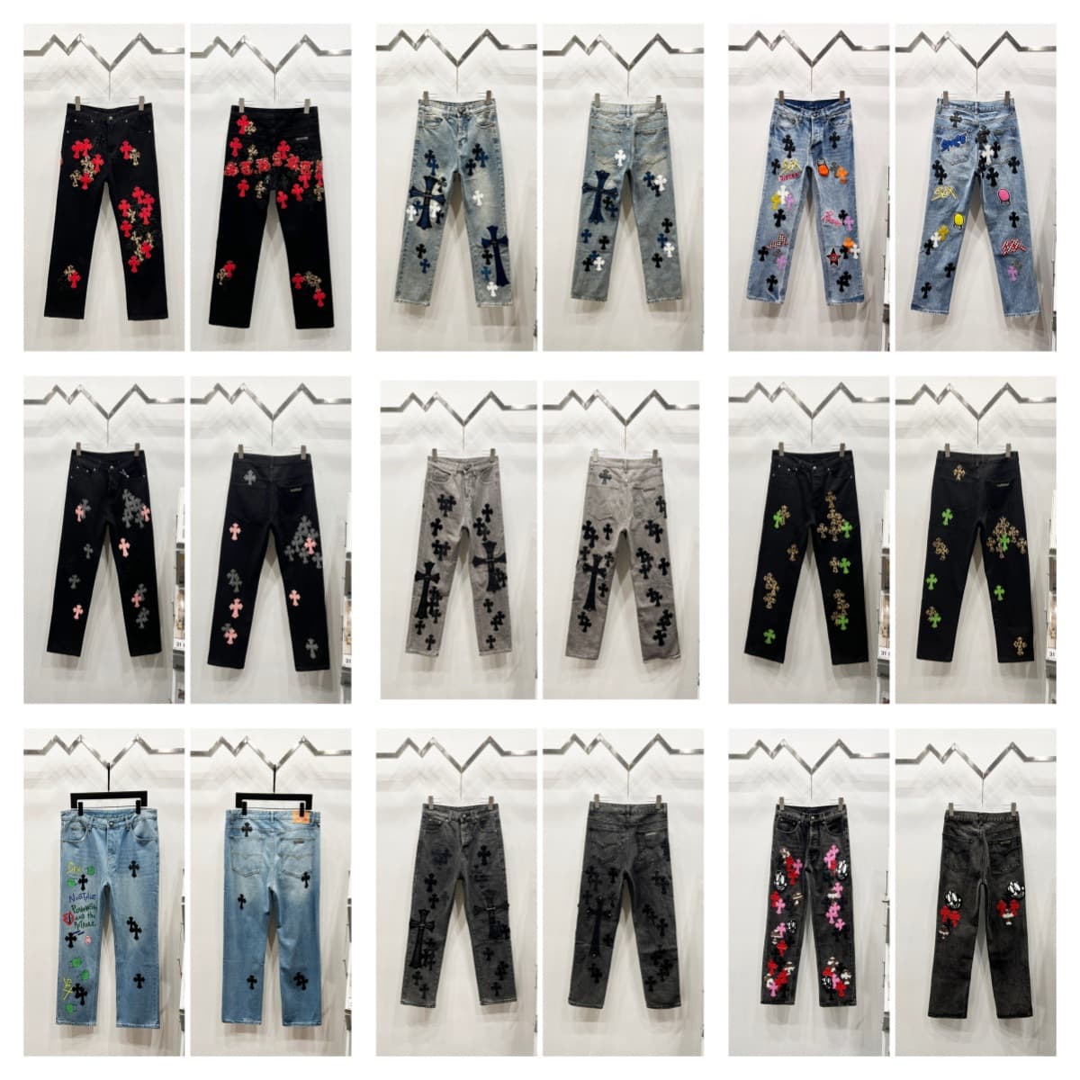 New Trendy CH Cross Leather Label Washed Denim Jeans Couple Street Loose Straight Leg Long Pants for Men and Women