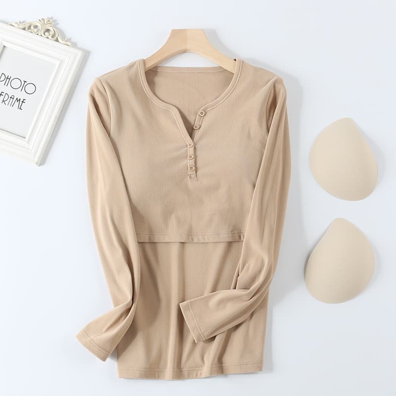 Nursing tops, autumn and winter style for hot moms when going out, postpartum breastfeeding clothes, autumn long-sleeved maternity bottoming shirts, spring and autumn