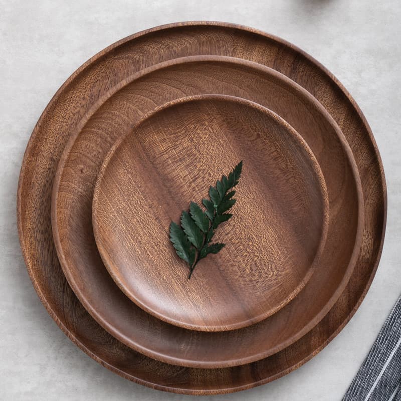 One piece drop shipping solid wood ebony round plate wooden snacks dried fruit nuts melon seeds plate bed and breakfast tableware