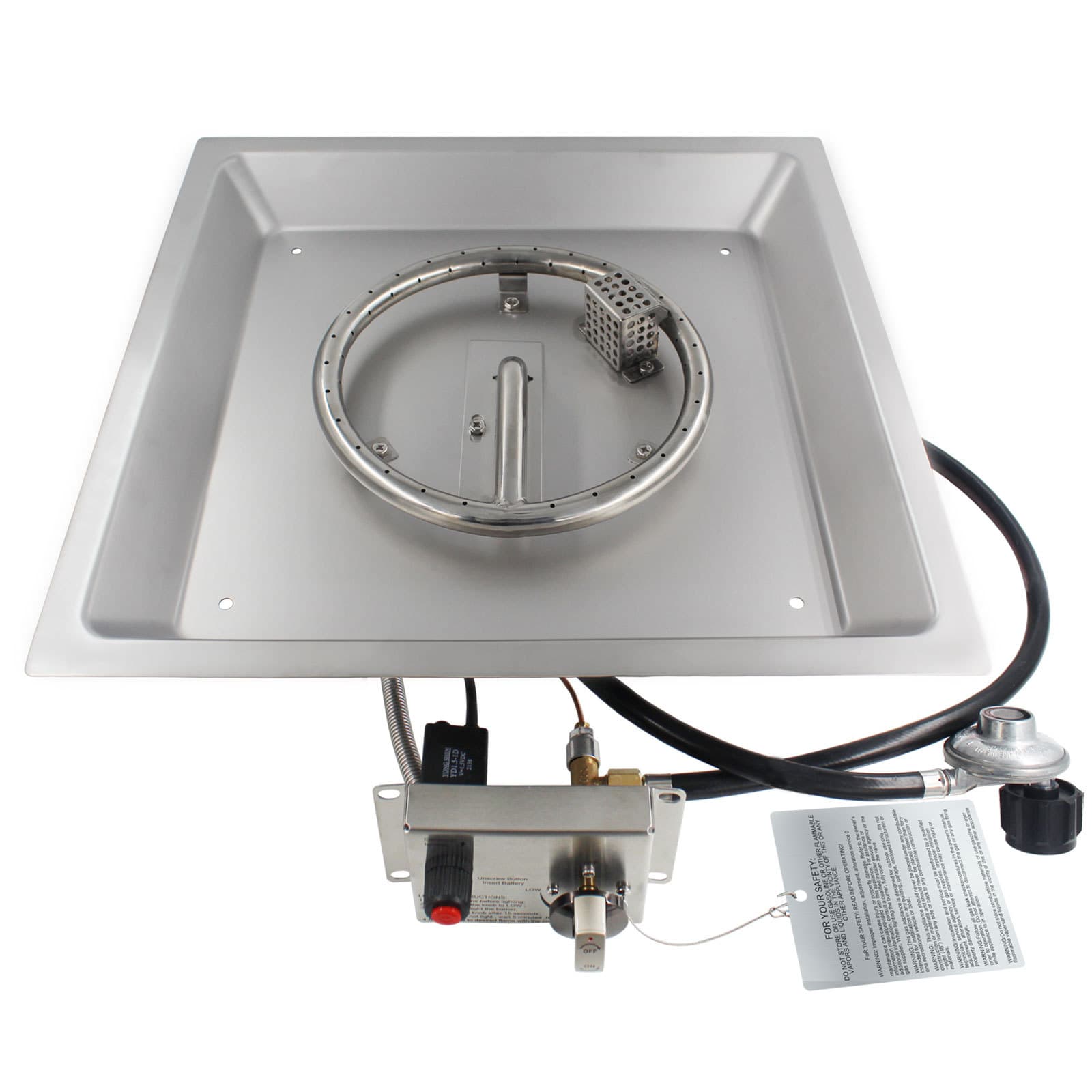 480mm Square Recessed Fire Pit Heater System Gas Propane LPG Low Pressure Stainless Steel Stove