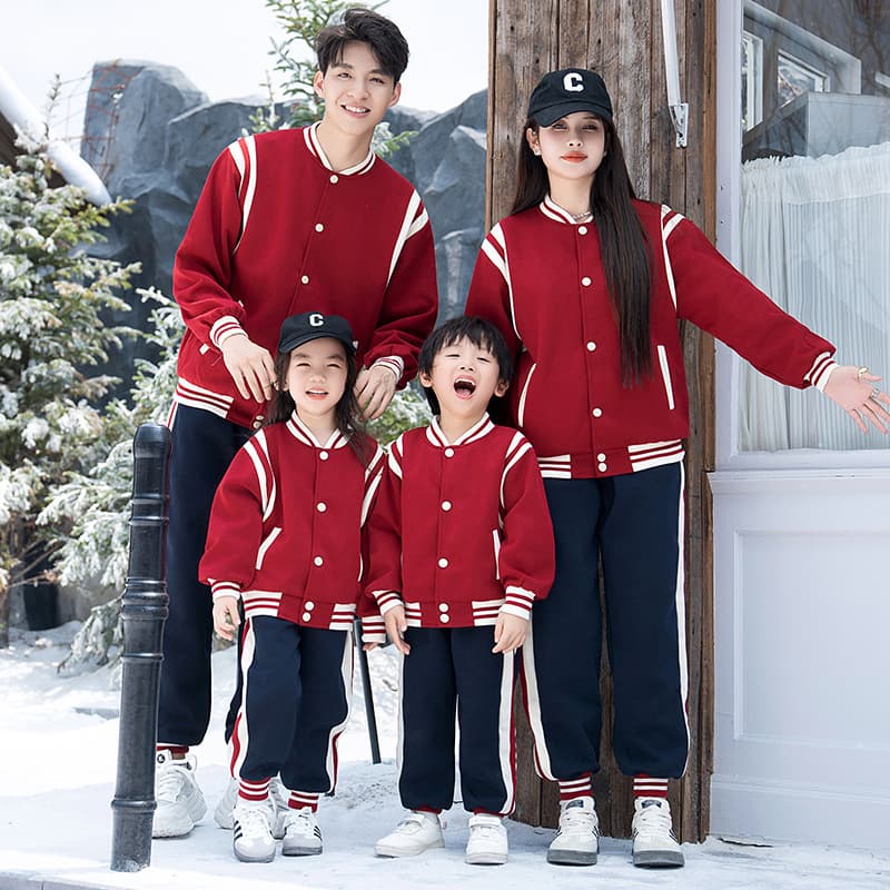 2025 Autumn/Winter Andorra Red Parent-Child Kindergarten Uniform Couple Baseball Jacket Two-Piece Set Pure Cotton Red Graduation Outfit