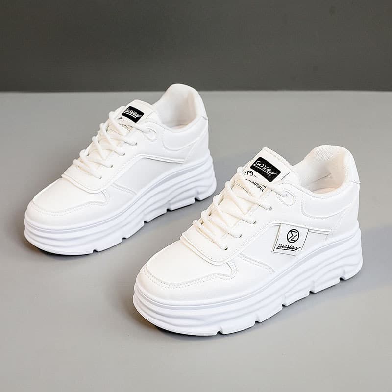 W3675 New White Shoes 2024 Spring/Summer Solid Color Inner Heightening Thick Sole Durable Student Versatile Breathable Skate Shoes