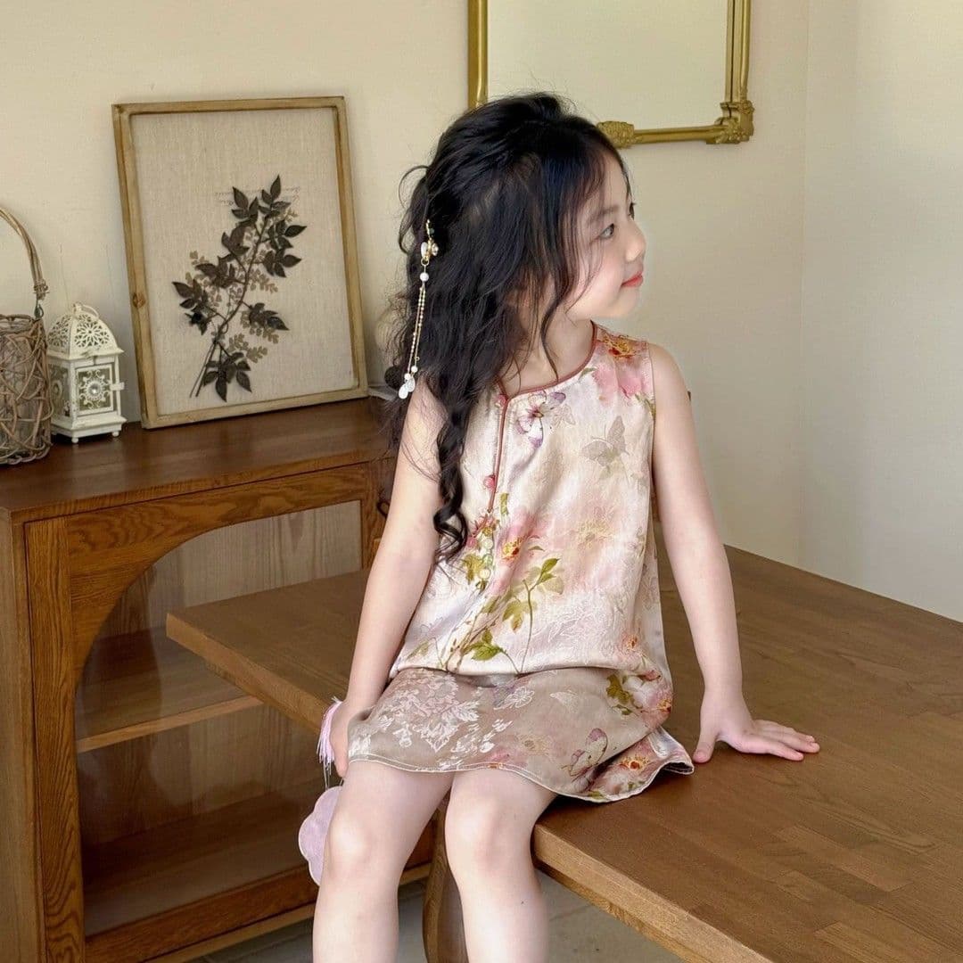 Yima Quality Children's Wear 2025 Summer New Chinese Style Sleeveless Vest Dress Cheongsam Elegant Floral Dress