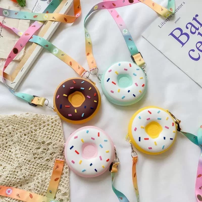 Cartoon Donut Silicone Crossbody Bag Cute Children’s Crossbody Bag Butterfly Silicone Coin Purse Princess Shoulder Bag