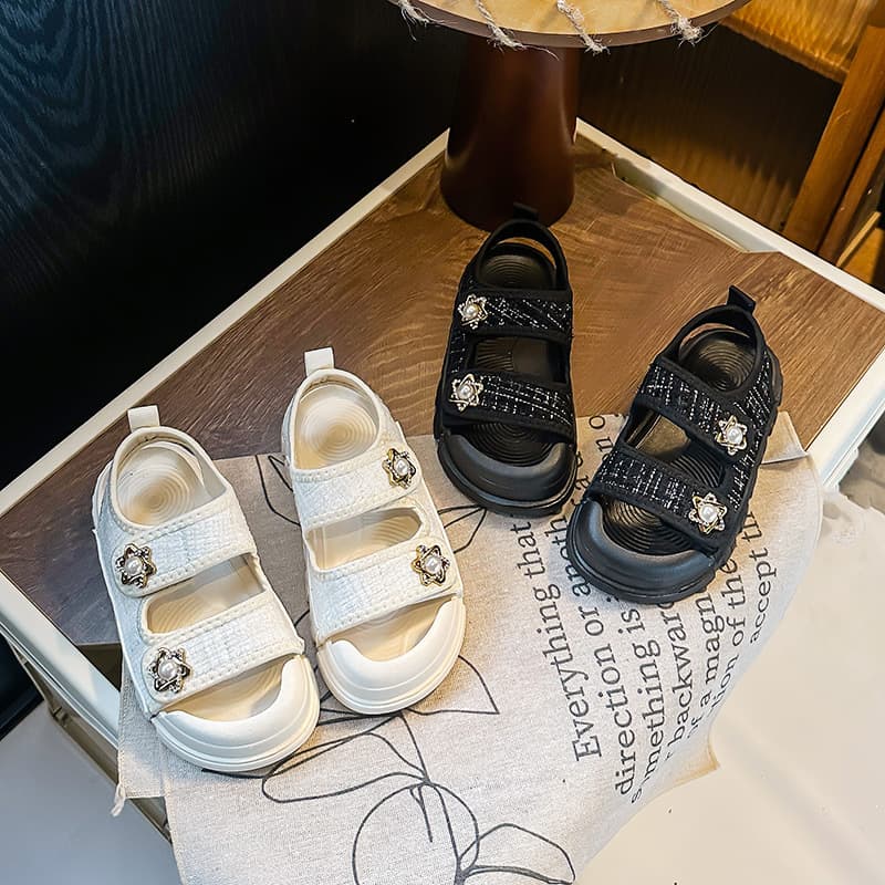 Children's Little Chanel Style Casual Sandals 2025 Summer New Middle and Big Kids Student Shoes Girls Closed Toe Soft Sole Beach Shoes