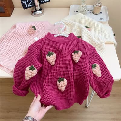 Korean style 2024 children's autumn girls' cartoon knitted sweater outerwear trendy children's clothing baby thick coat