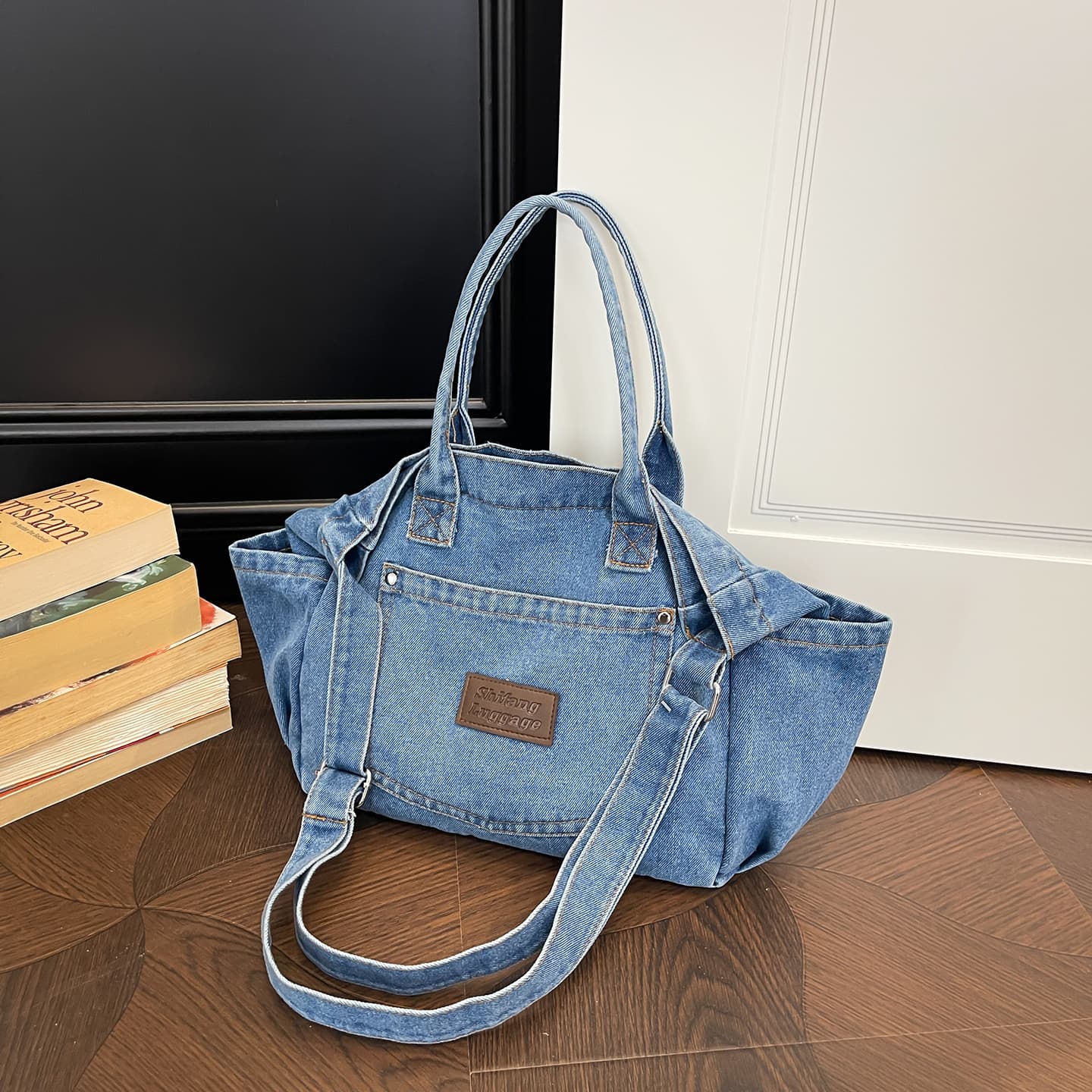Retro American denim bag tote bag trendy new large capacity commuter shoulder crossbody bag casual hand bag for women