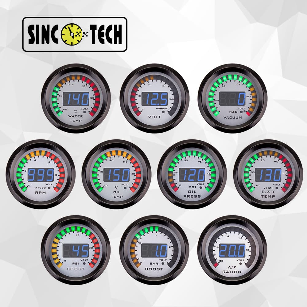 52MM Car Modification Gauge 12V RPM Turbo Boost Water Temp Oil Temp Oil Pressure Air-Fuel Ratio Voltage Exhaust Temp Gauge