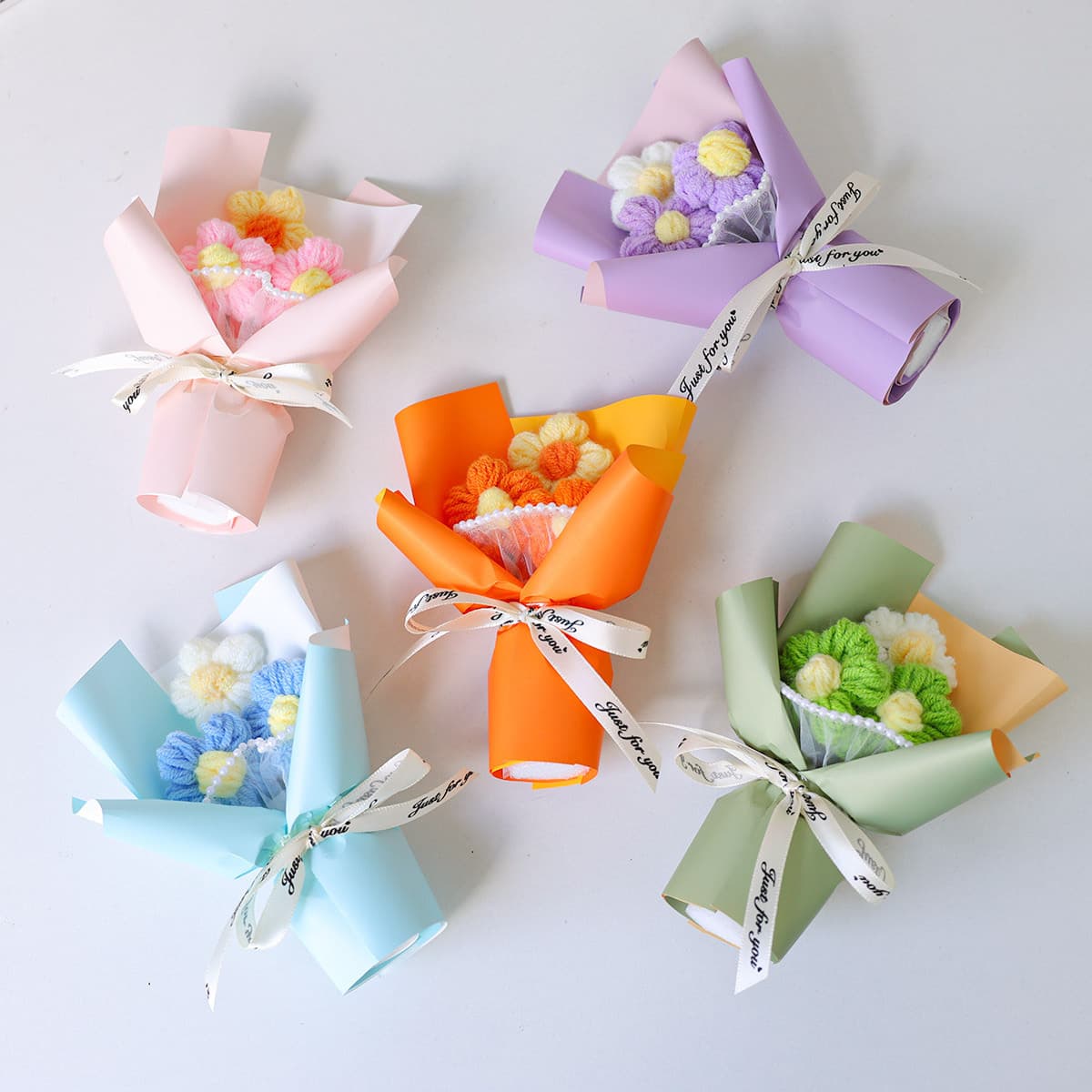 2026 New Mini Creative Knitted Puff Flower Bouquet Yarn Flower Floral Decoration Ornament Gift Factory