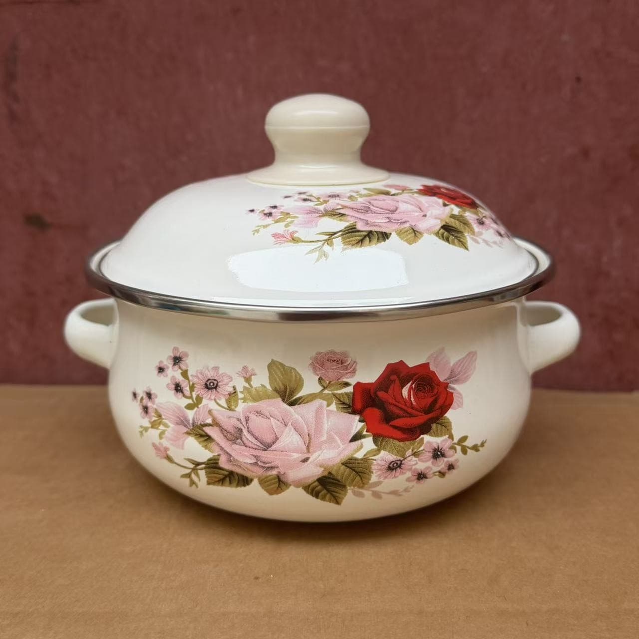 Enamel Soup Pot Thickened Enamel Pot Double Ear Stew Pot Noodle Pot Milk Pot Lid Basin with Lid Induction Cooker Enamel