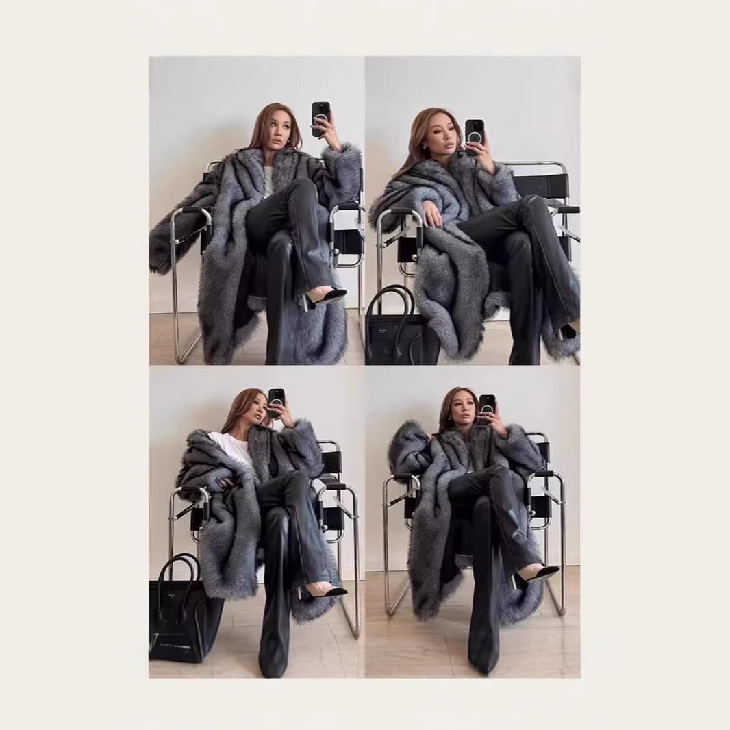 Autumn/Winter Fox Fur Coat Mid-Length Mink Fur Eco-Friendly Faux Fur Coat European and American Fashion Fur Coat