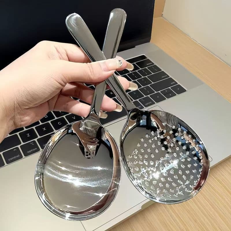 Stainless Steel Serving Spoon Set for Restaurant, Large Silver Soup Spoon and Slotted Spoon Set