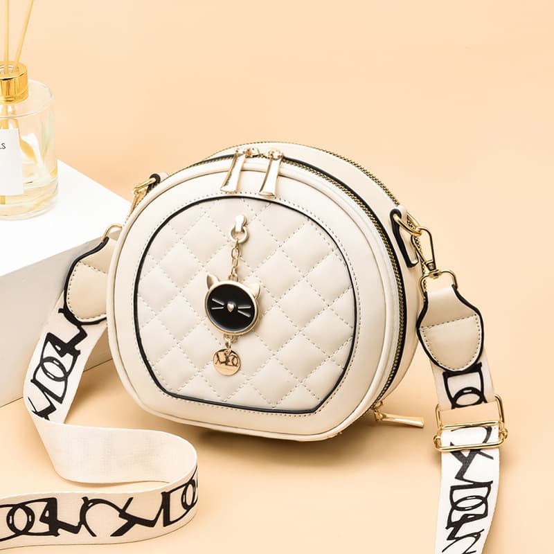 Taizhou women's bag small bag female internet celebrity bag fashionable shoulder bag fashionable wide shoulder strap rhombus crossbody small round bag bags