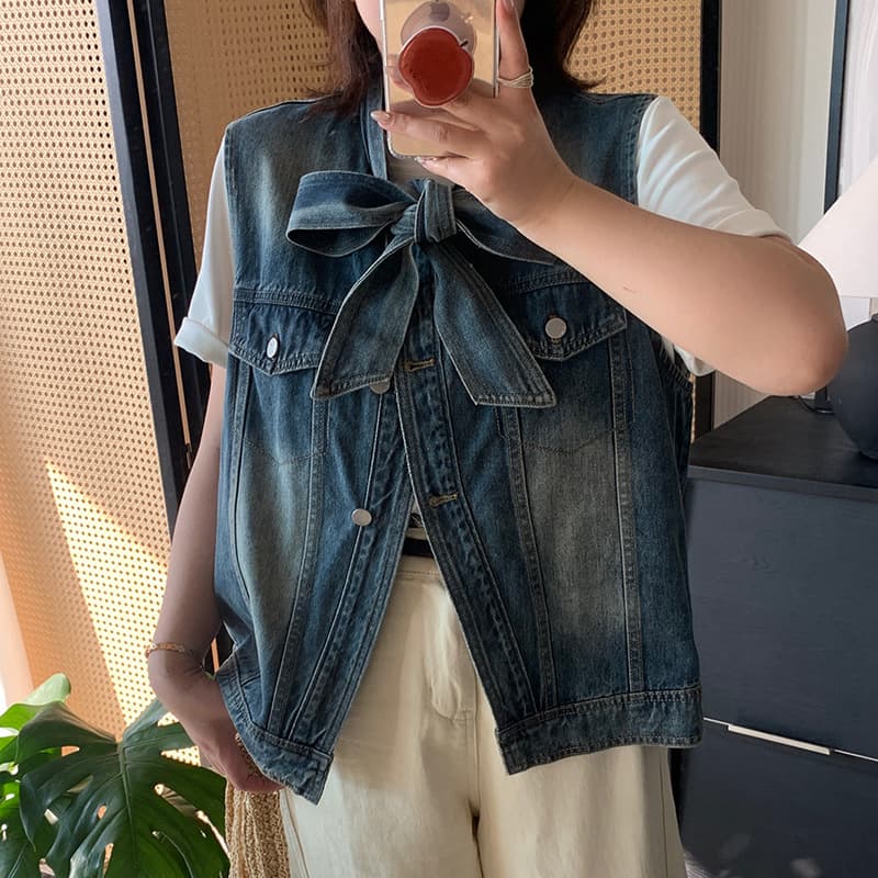Yantai Shuangtian Clothing 2026 Spring New Product Fat MM Plus Size Women's Clothing Slim Denim Streamer Vest Women YC295