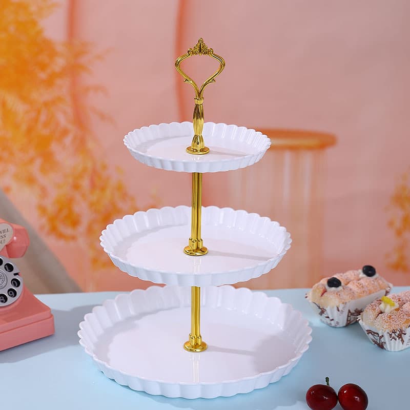 Nordic Style Plastic Luxury Three-Layer Fruit Tray Small Elegant Living Room Home Use Candy Snack Cake Tray Pastry Stand