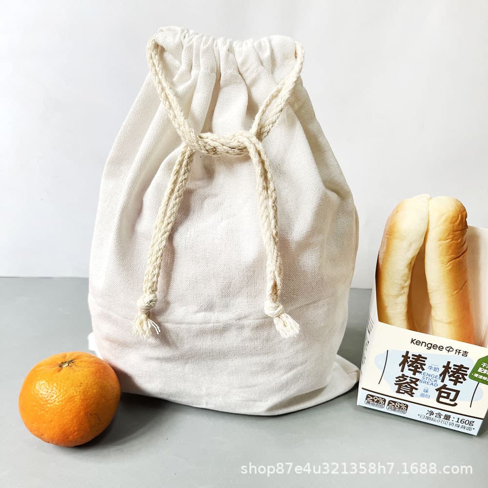 Cross-border Cotton Linen Bread Bag Reusable Bread Drawstring Baguette Packaging Cotton Linen Drawstring Bag
