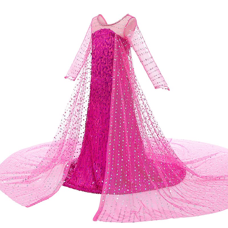 Frozen Elsa Princess Dress Long Sleeve Sequined Slim Long Dress Little Princess Gown
