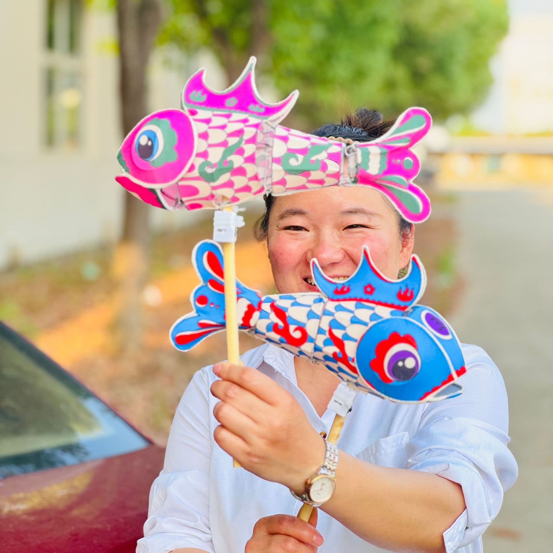 30cm Small Handmade Handheld Fish Lantern - Finished Product, Wang Mantian, Shexian County, Hanfu-Style Ancient Dragon Boat Festival Lantern