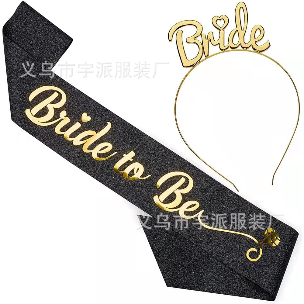 Bachelorette Party Bride Headband and Sash Set Gold Glitter Fabric Sash