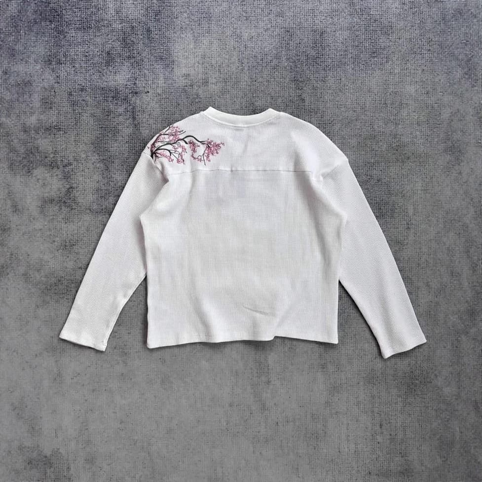 European and American Derschutze Blossom Plum Blossom Embroidery T-Shirt Men's Loose Casual White Round Neck Long Sleeve Top